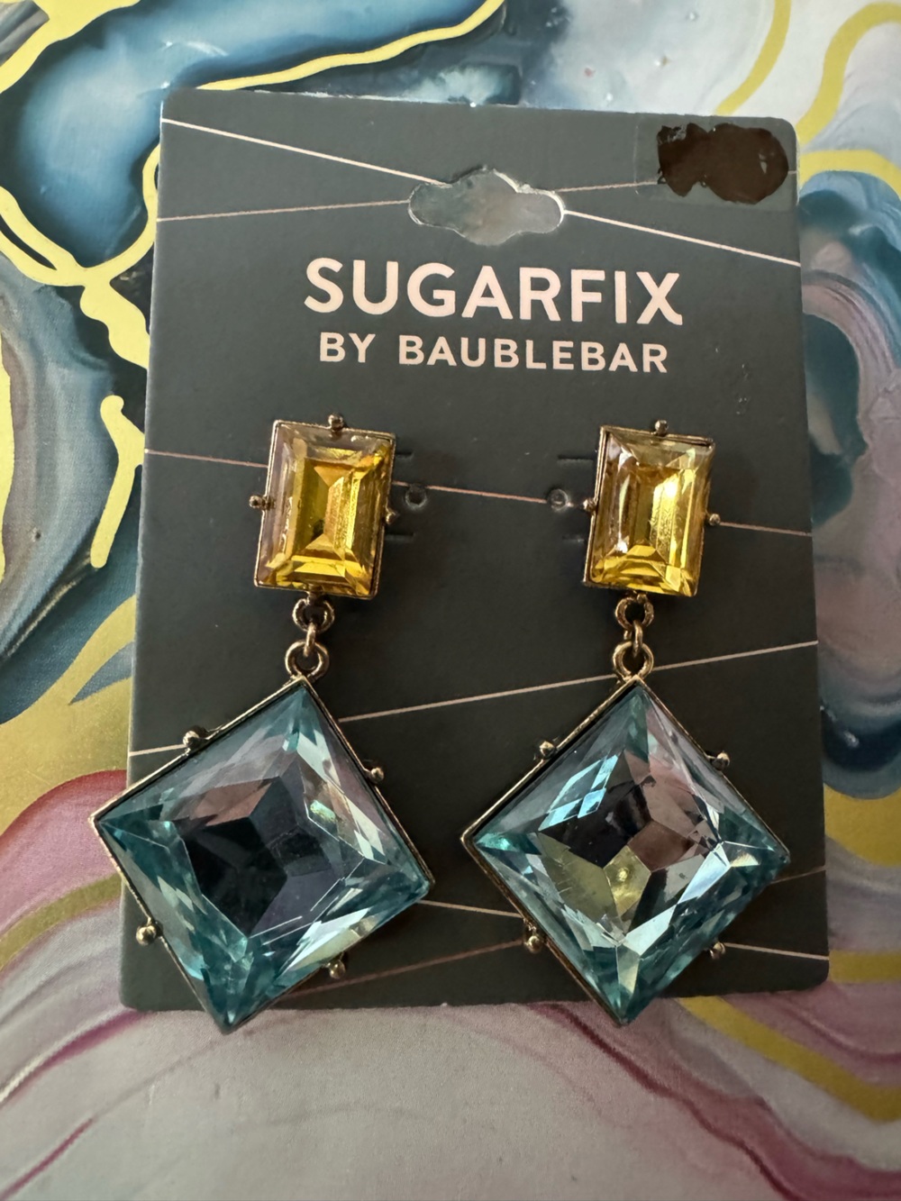 BaubleBar Sugarfix Blue and Yellow Statement Drop Earrings